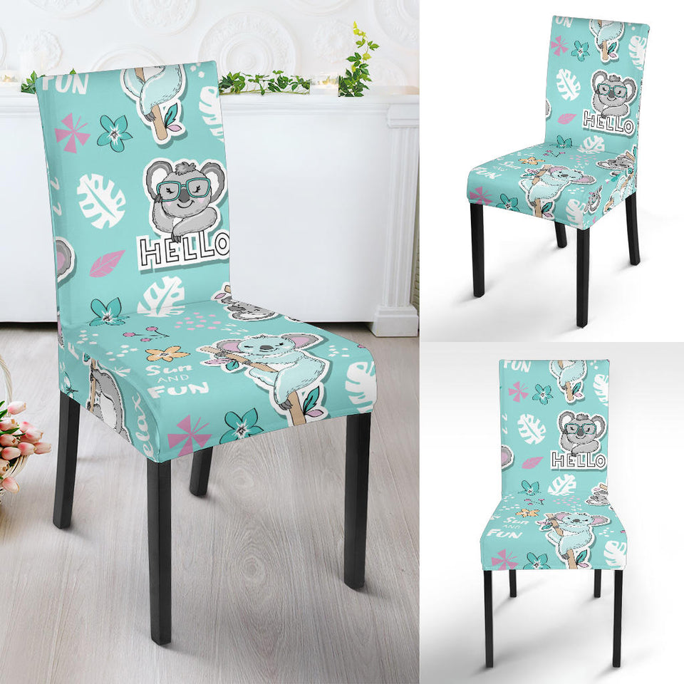 Cute Koalas Blue Background Pattern Dining Chair Slipcover