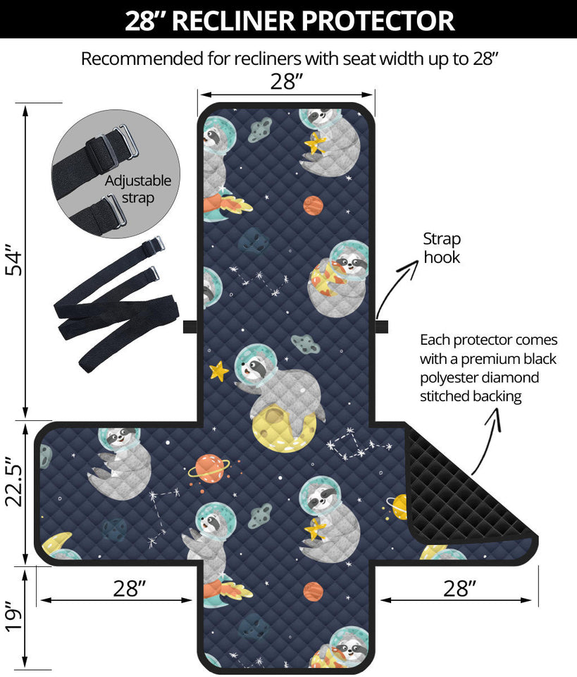 Cute sloth astronaut star planet rocket pattern Recliner Cover Protector