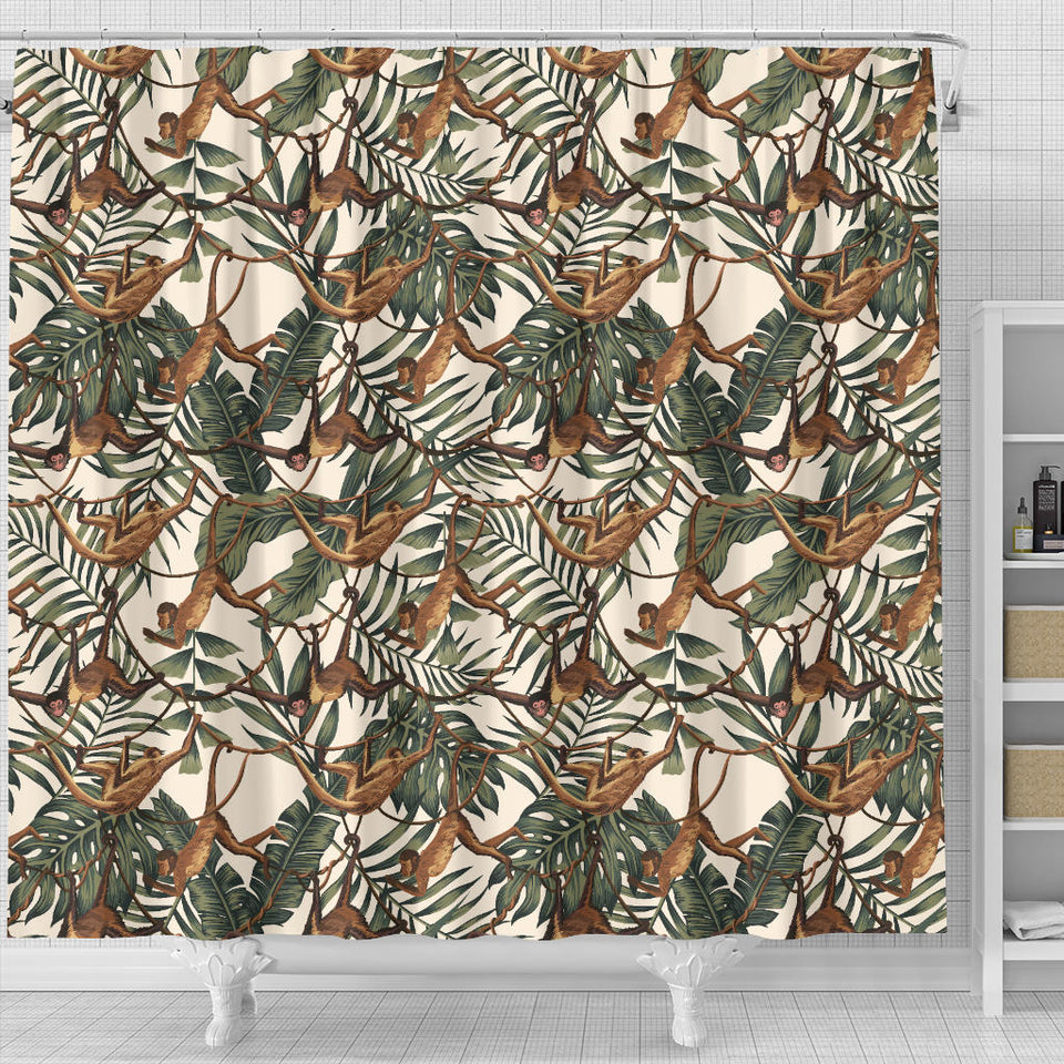 Monkey Tropical Leaves Background Shower Curtain Fulfilled In US