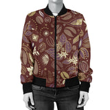 Coffee Bean Flower Pattern Women'S Bomber Jacket