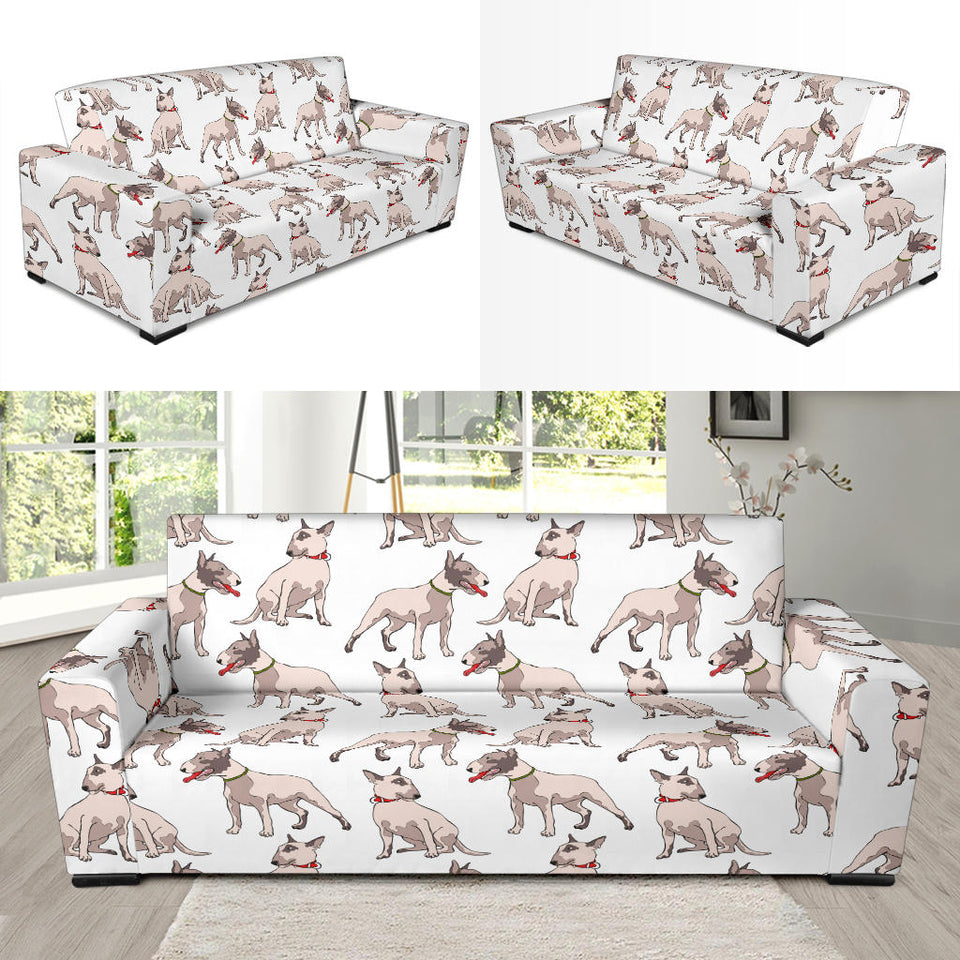 Bull Terrier Pattern Print Design 04 Sofa Slipcover
