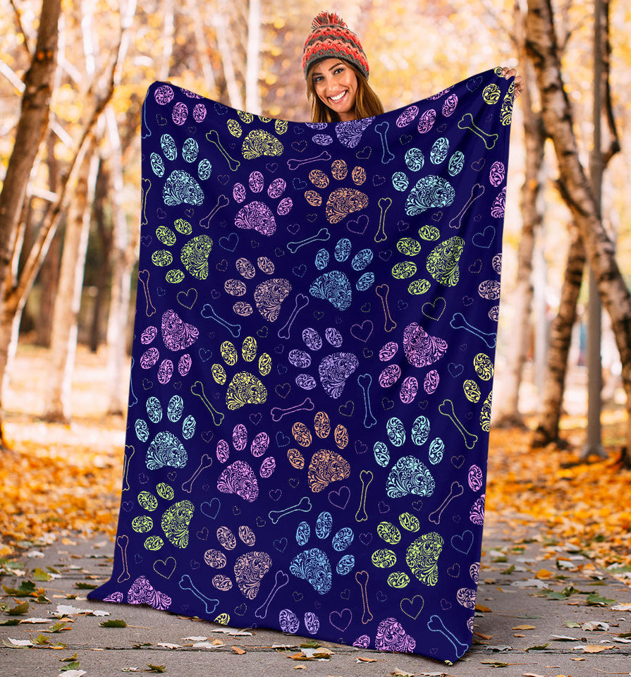 Dog Paws Pattern Print Design 02 Premium Blanket