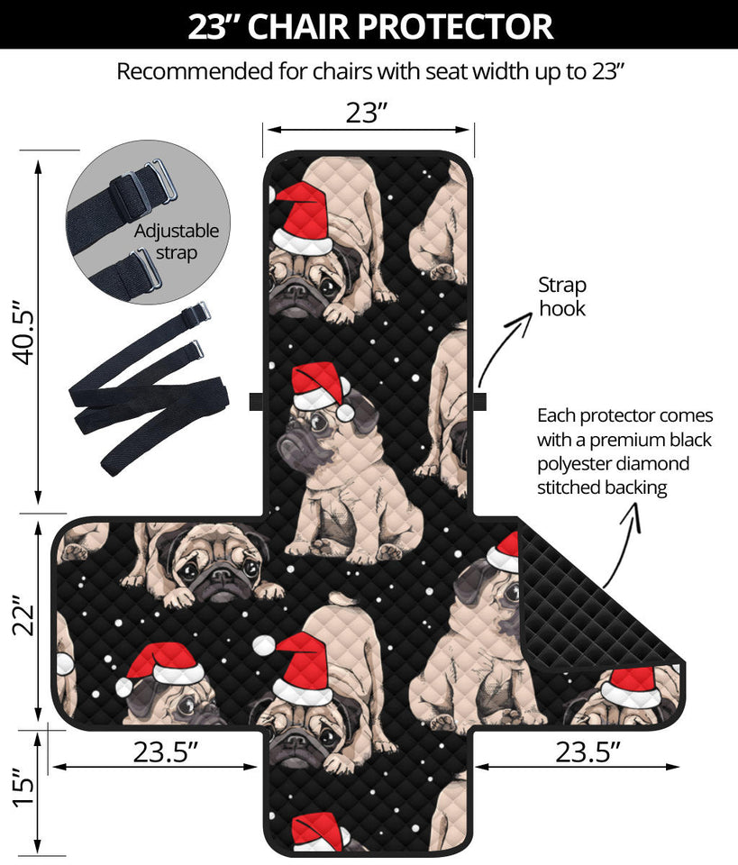 Christmas Pugs Santa_s red cap pattern Chair Cover Protector
