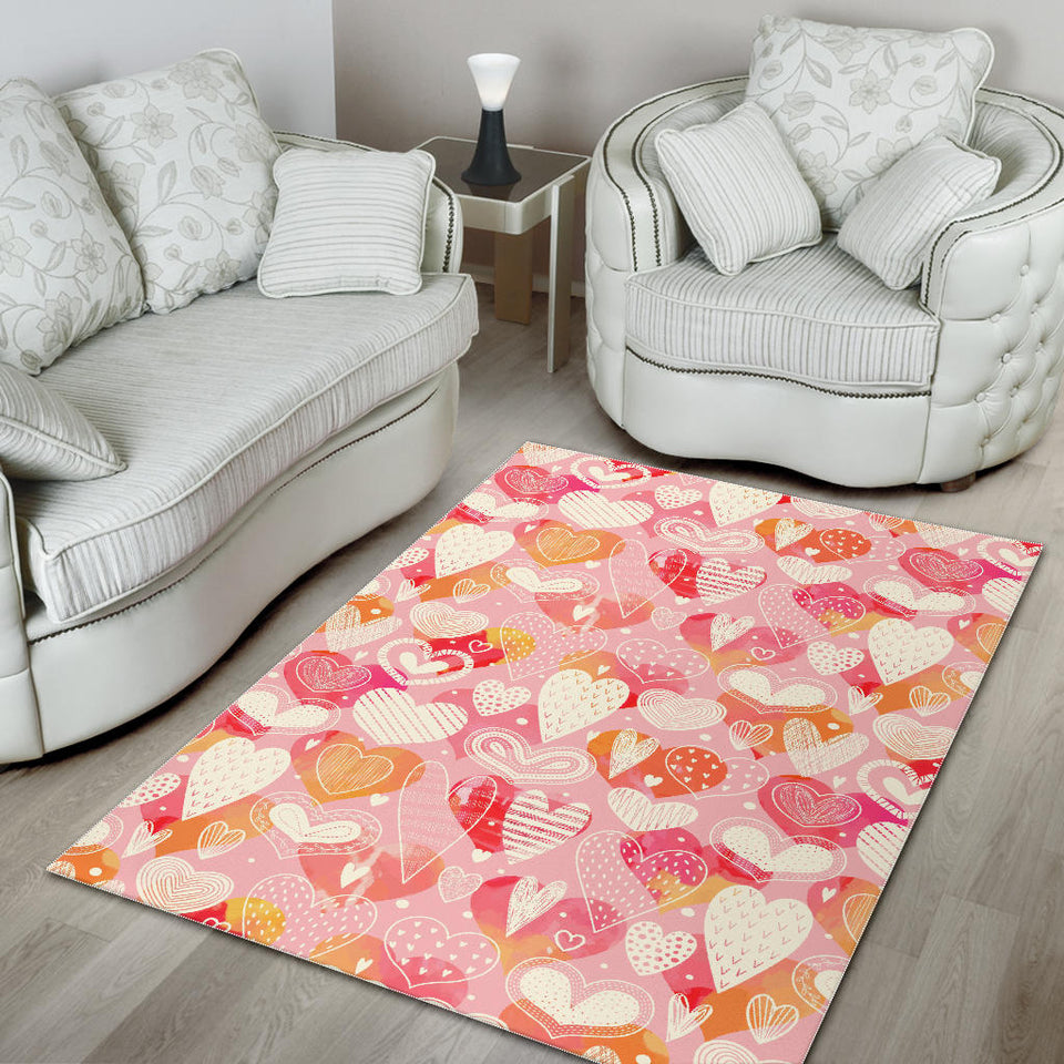 Hand Drawn Heart Design Pattern Area Rug