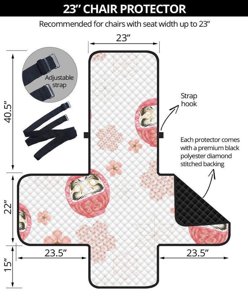 Daruma japanese wooden doll cherry blossom flower pattern Chair Cover Protector