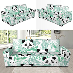 Panda Pattern Tropical Leaves Background Sofa Slipcover