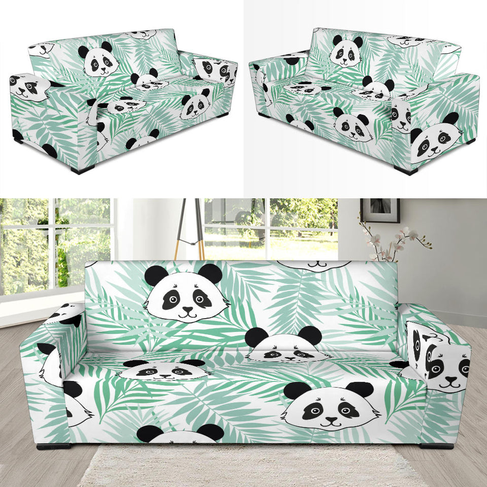 Panda Pattern Tropical Leaves Background Sofa Slipcover
