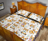 Cute dog corgi striped background pattern Quilt Bed Set