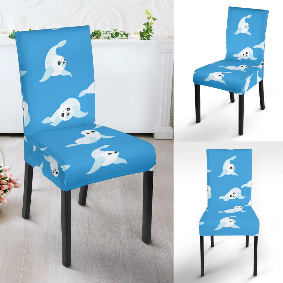 Cute Sea Lion Seal Pattern Background Dining Chair Slipcover