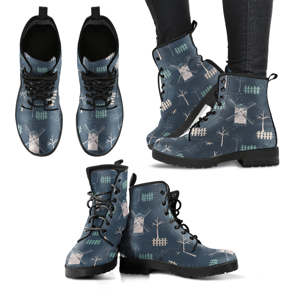 Windmill Tree Pattern Leather Boots