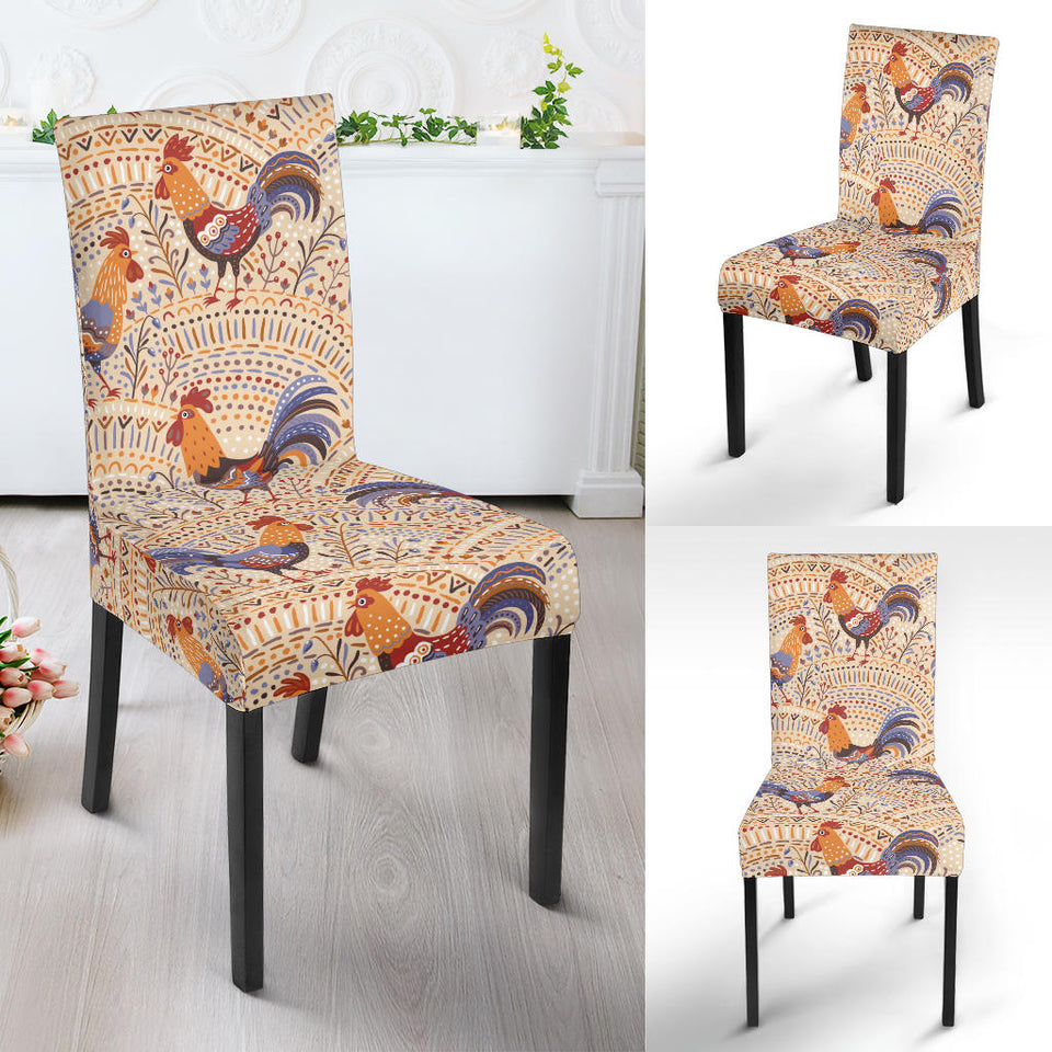 Cute Rooster Chicken Cock Floral Ornament Background Dining Chair Slipcover