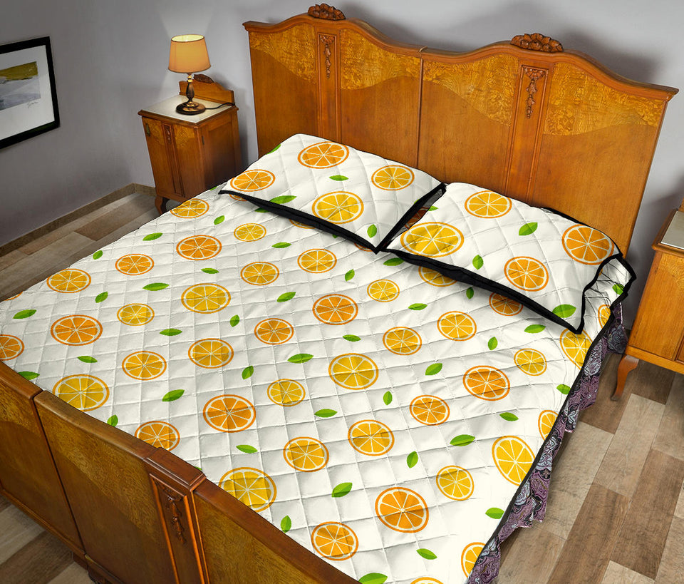 oranges leaves pattern Quilt Bed Set