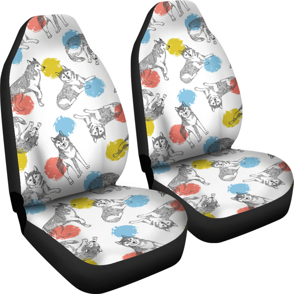 Siberian Husky And Colorful Circle Pattern  Universal Fit Car Seat Covers