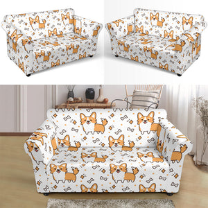 Cute Corgi Heart Star Bone Pattern Loveseat Couch Slipcover