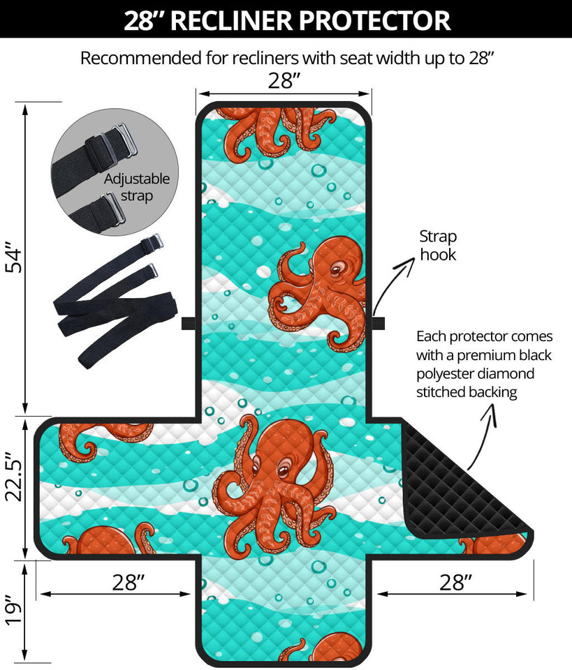 Octopuses sea wave background Recliner Cover Protector