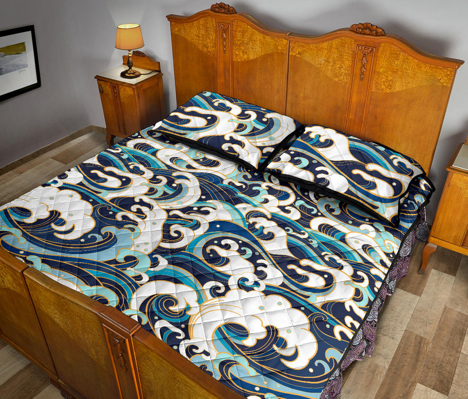 Japanese wave pattern Quilt Bed Set