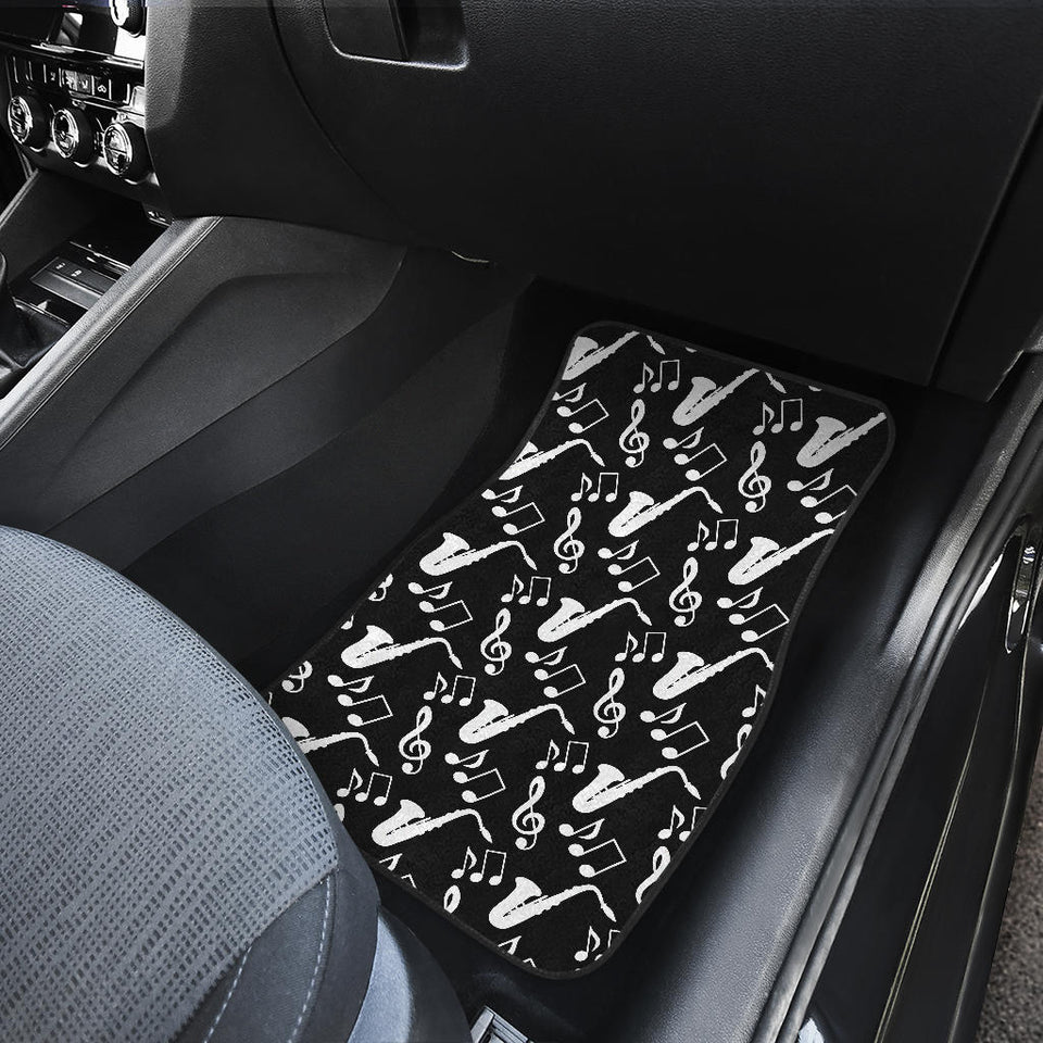 Saxophone Music Notes Treble Clef Black White Theme Front Car Mats