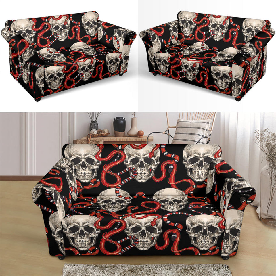 Red Snake Skull Pattern Loveseat Couch Slipcover