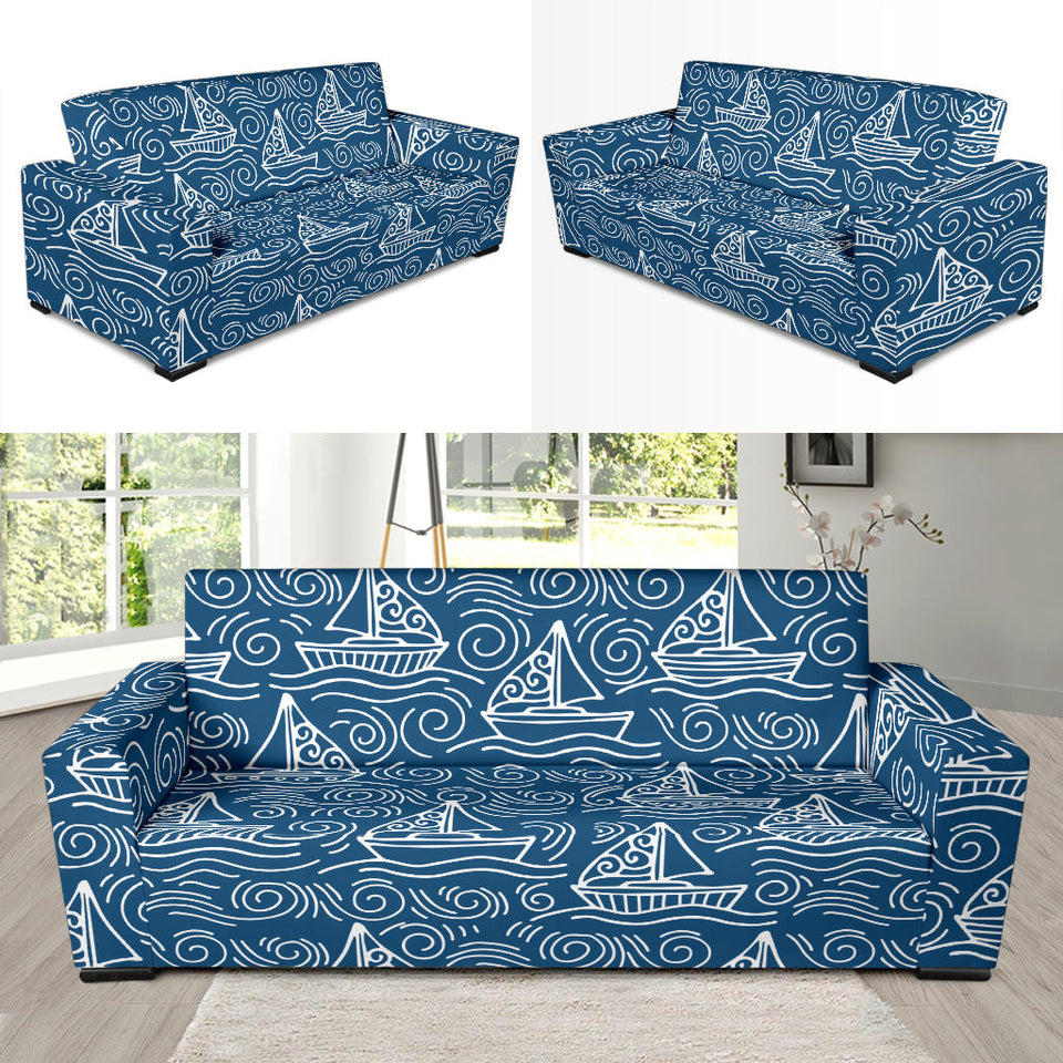 Hand Drawn Sailboat Pattern Sofa Slipcover