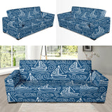 Hand Drawn Sailboat Pattern Sofa Slipcover