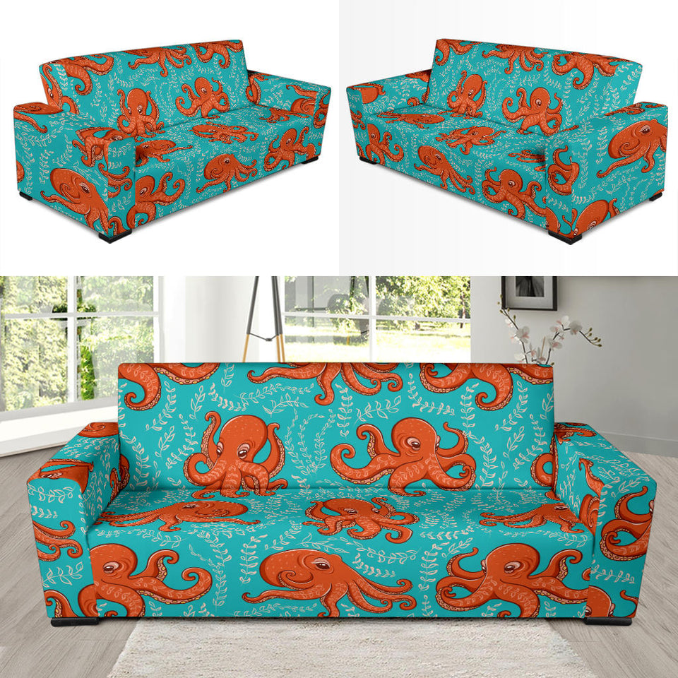 Octopus Turquoise Background Sofa Slipcover