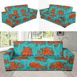 Octopus Turquoise Background Sofa Slipcover