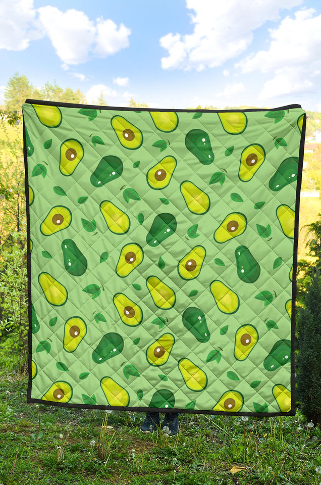 Avocado Pattern Green Background Premium Quilt