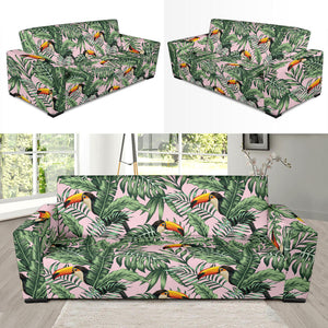 Toucan Tropical Green Jungle Palm Pattern Sofa Slipcover