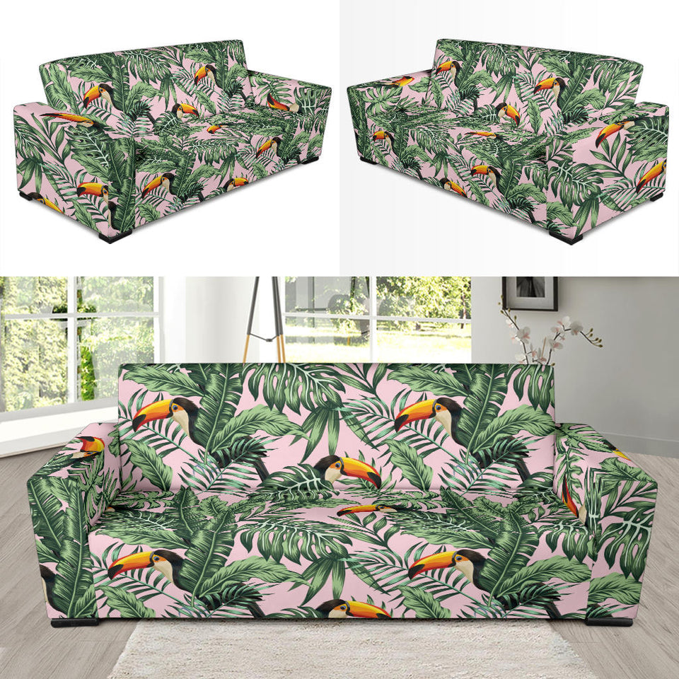 Toucan Tropical Green Jungle Palm Pattern Sofa Slipcover