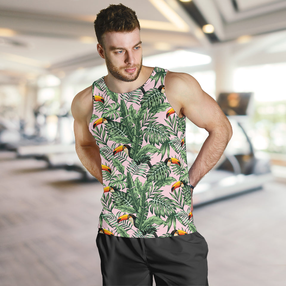 Toucan tropical green jungle palm pattern Men Tank Top