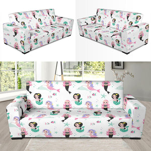 Cute Mermaid Dolphin Fish Starfish Pattern Sofa Slipcover