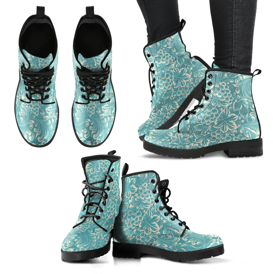 Classic Hand Drawn Grape Pattern Leather Boots