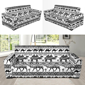 Camel Polynesian Tribal Pattern Sofa Slipcover