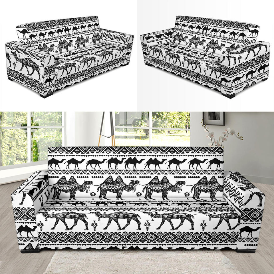 Camel Polynesian Tribal Pattern Sofa Slipcover