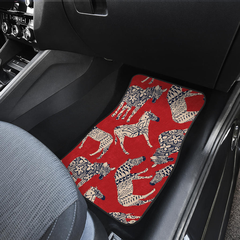Zebra Abstract Red Background Front And Back Car Mats