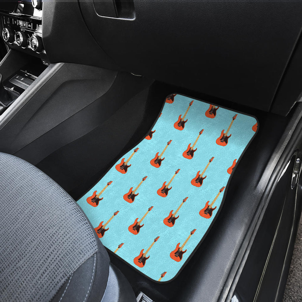 Electric Guitar Pattern Light Blue Background Front Car Mats