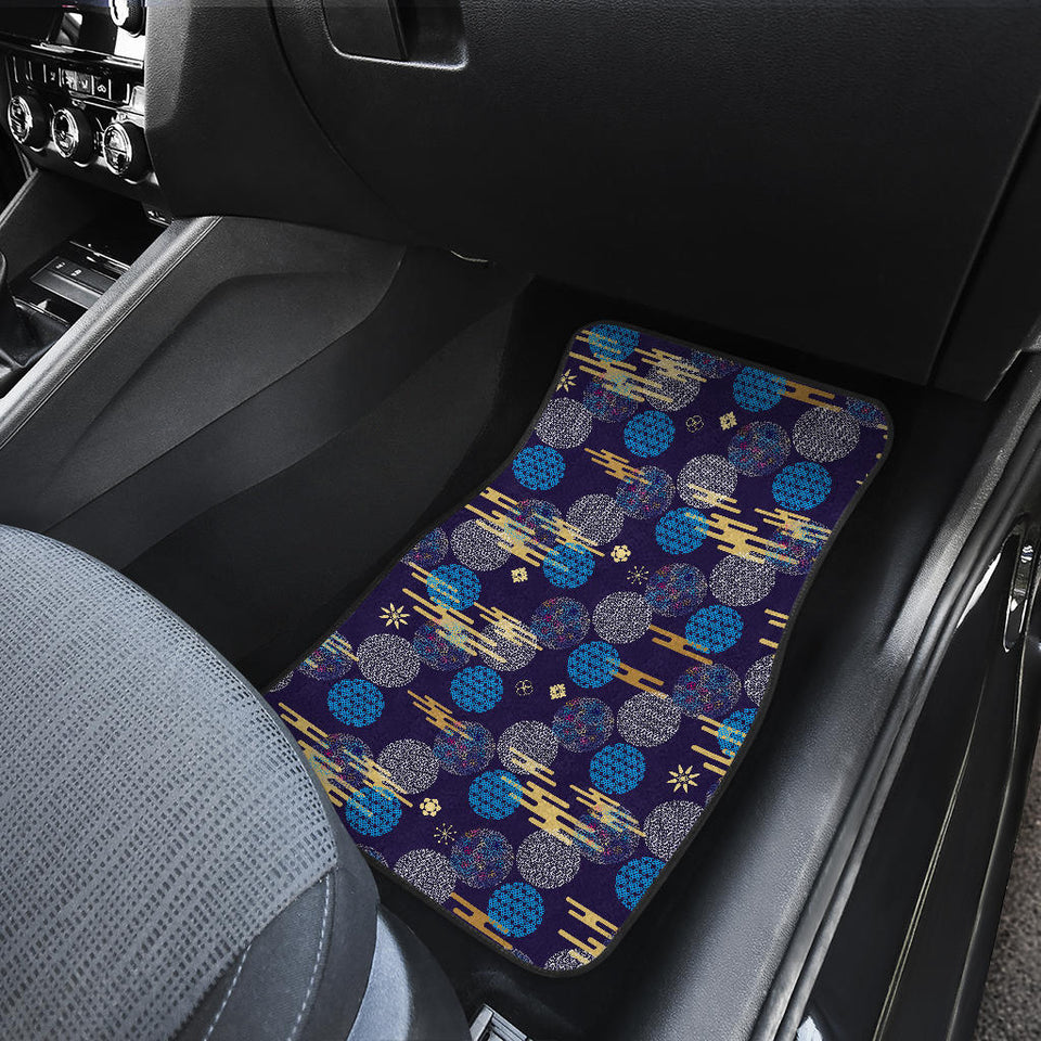Blue Japanese Pattern Cloud Wave Flower Front Car Mats
