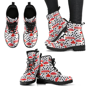Red Mushroom Dot Pattern Leather Boots