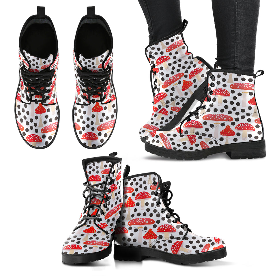 Red Mushroom Dot Pattern Leather Boots