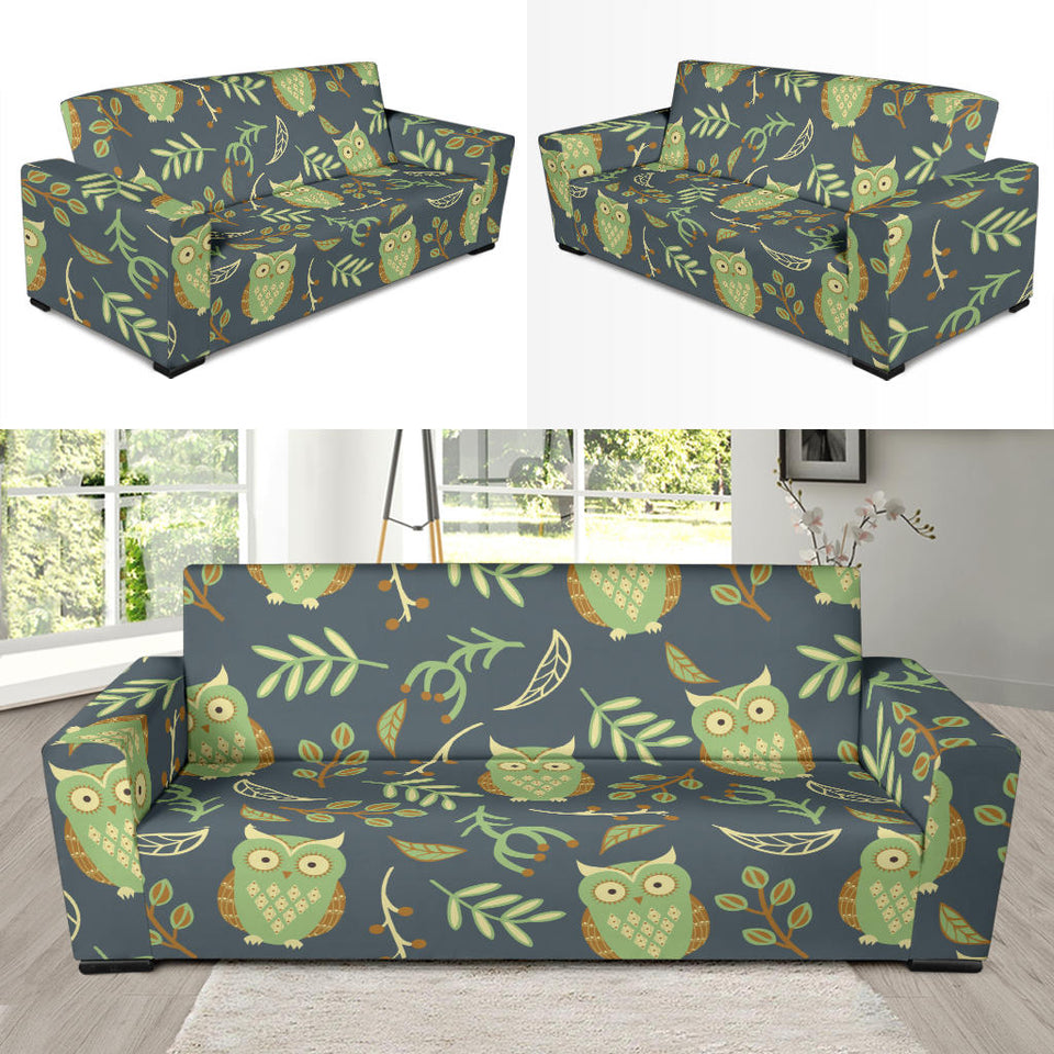 Cute Owls Leaves Pattern Sofa Slipcover