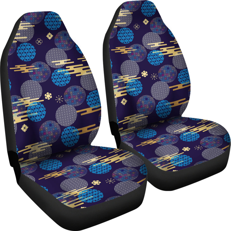 Blue Japanese Pattern Cloud Wave Flower Universal Fit Car Seat Covers