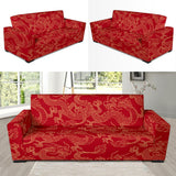 Gold Dragons Red Background Sofa Slipcover