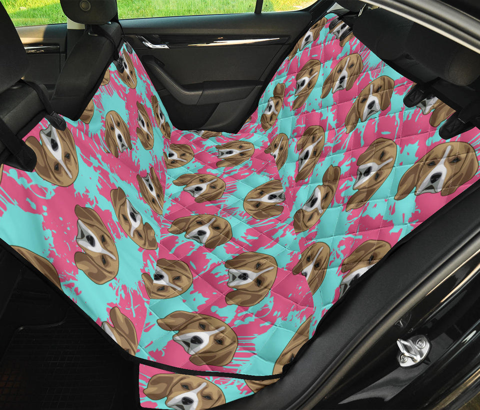 Beagle Muzzles Turquoise Paint Splashes Pink Pattern Dog Car Seat Covers