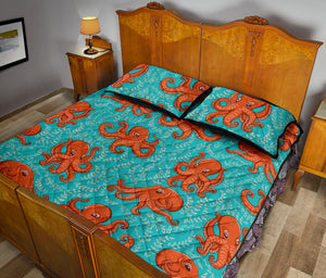 Octopus turquoise background Quilt Bed Set