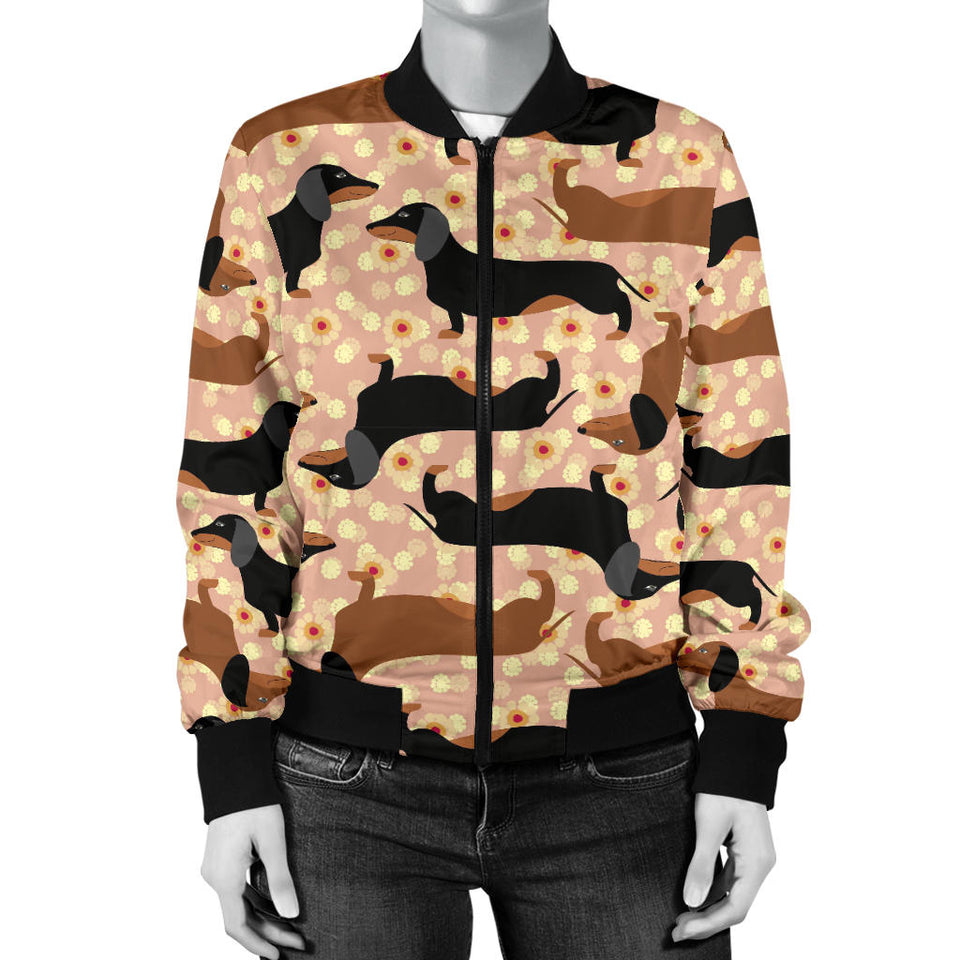 Dachshund Floral Background Women'S Bomber Jacket