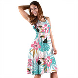 Toucan Tropical Flower Leave Pattern Sleeveless Midi Dress