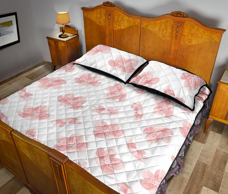 Pink sakura cherry blossom pattern Quilt Bed Set