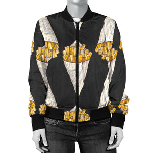 French Fries Dark Background Women'S Bomber Jacket