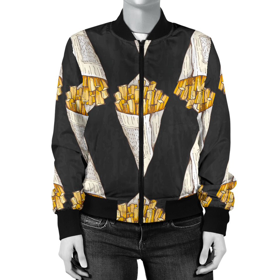 French Fries Dark Background Women'S Bomber Jacket