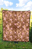 Pink Sakura Cherry Blossom Drak Brown Background Premium Quilt